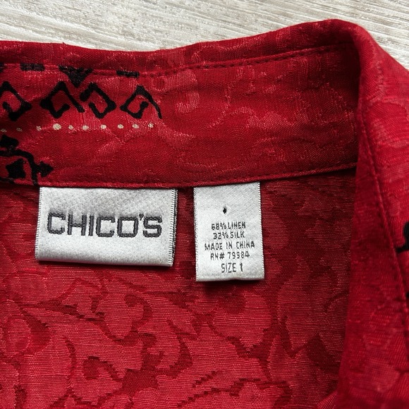 Chicos Womens 1 Medium Button Up‎ Silk Linen Blend Paisley Geometric Blouse - Picture 4 of 10